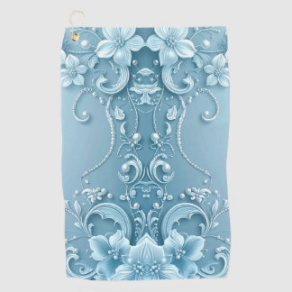 Blue Decorative Floral Golf Towel