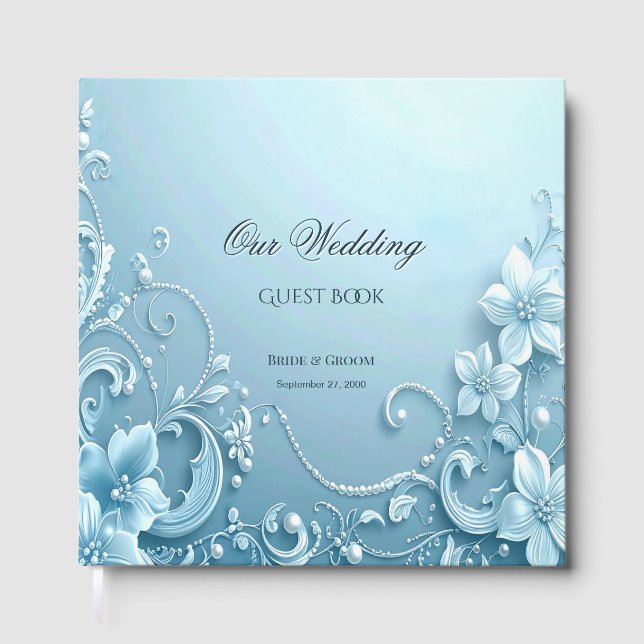 Blue Decorative Floral Guest Book (Front)