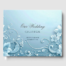 Blue Decorative Floral Guest Book