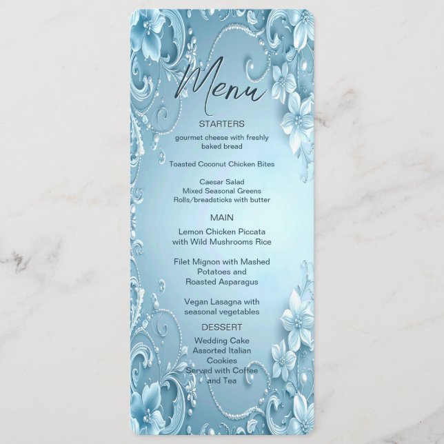 Blue Decorative Floral Menu (Front)
