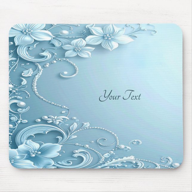 Blue Decorative Floral Mousepad (Front)