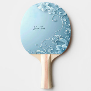 Blue Decorative Floral Ping Pong Paddle