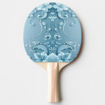 Blue Decorative Floral Ping Pong Paddle