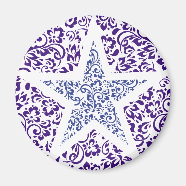 blue decorative floral star magnet (Front)