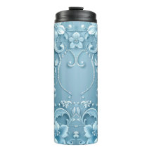 Blue Decorative Floral Thermal Tumbler