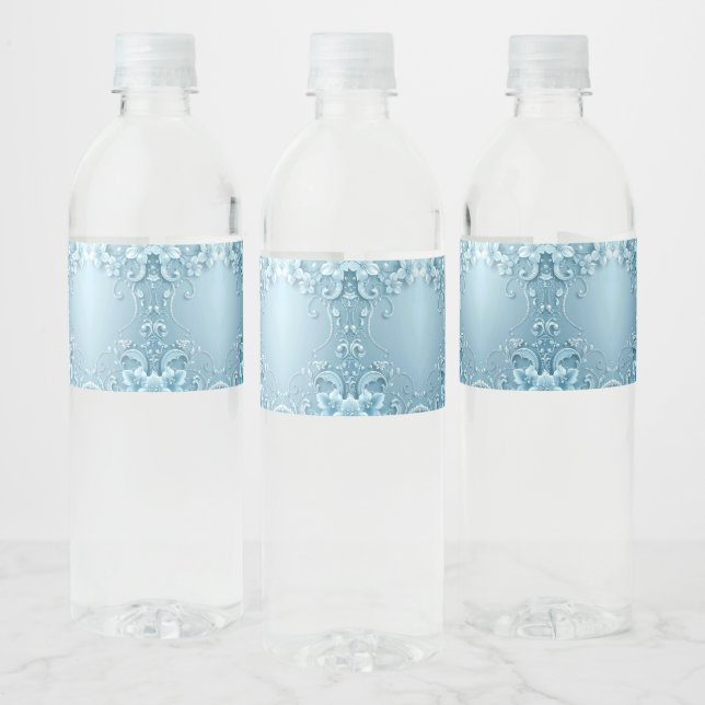 Blue Decorative Floral Water Bottle Label (Bottles)