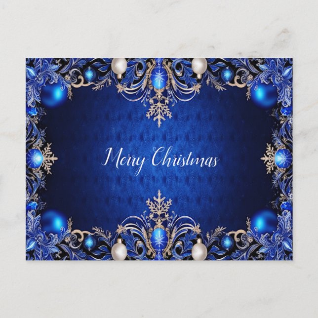 Blue Decorative Holiday Christmas Postcard (Front)