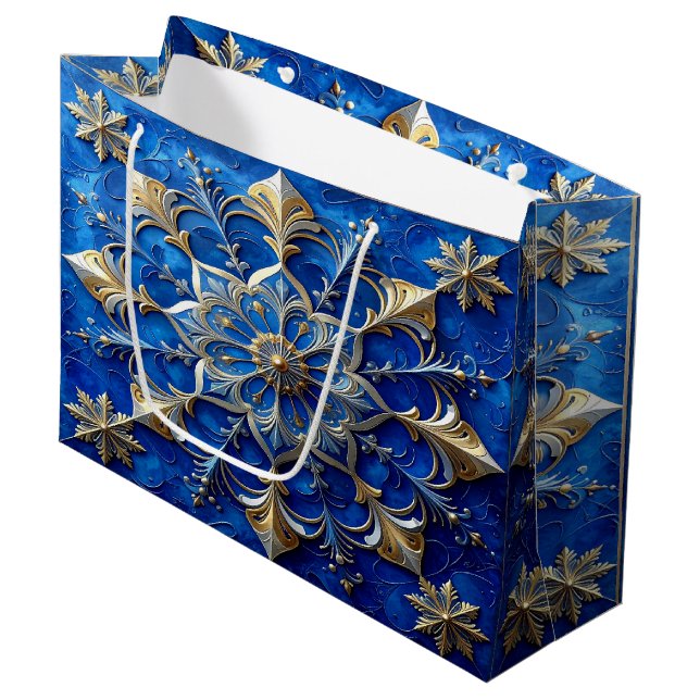 Blue Decorative Holiday Gift Bag (Front Angled)