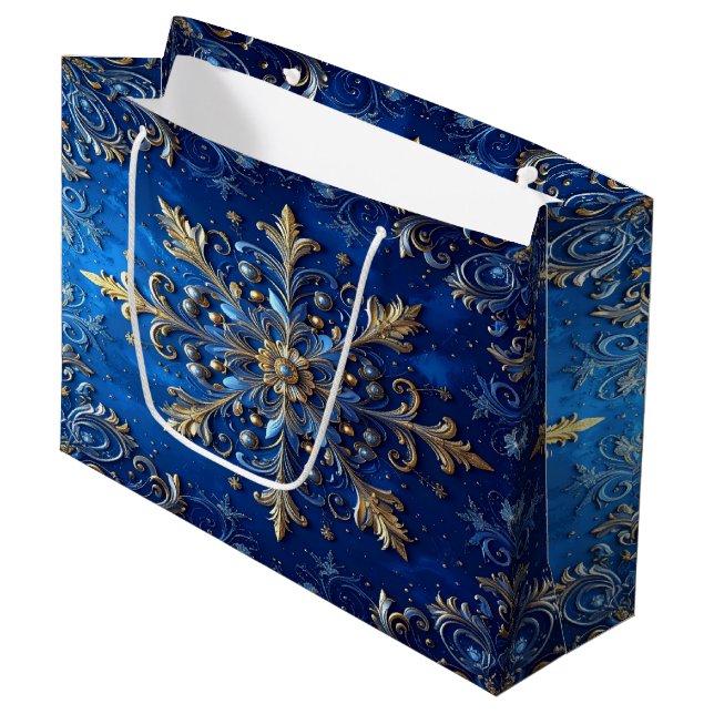 Blue Decorative Holiday Gift Bag (Front Angled)