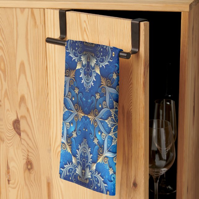 Blue Decorative Holiday Kitchen Towel (Thirds Fold)