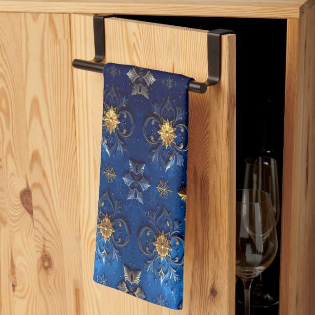 Blue Decorative Holiday Kitchen Towel (Thirds Fold)