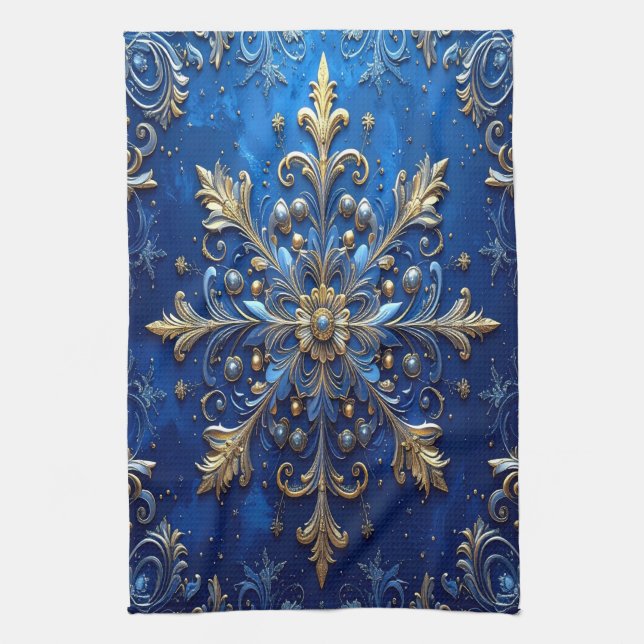 Blue Decorative Holiday Kitchen Towel (Vertical)