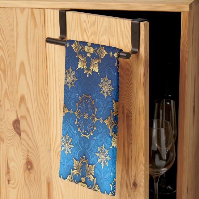 Blue Decorative Holiday Kitchen Towel (Thirds Fold)