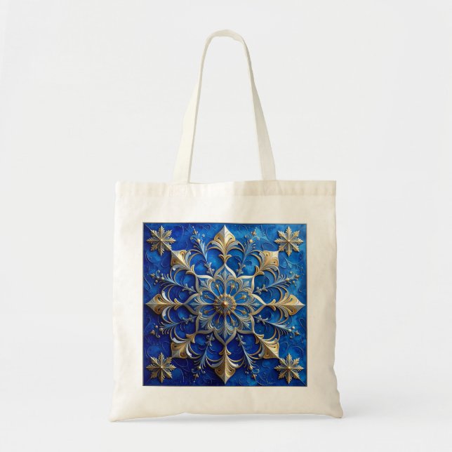 Blue Decorative Holiday Tote Bag (Front)