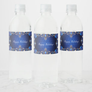 Blue Decorative Holiday Water Bottle Label
