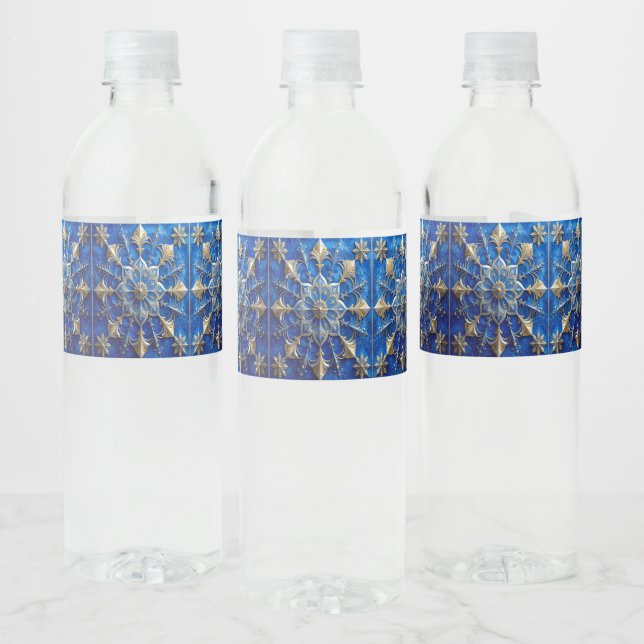 Blue Decorative Holiday Water Bottle Label (Bottles)
