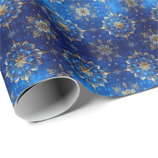Blue Decorative Holiday Wrapping Paper (Roll Corner)