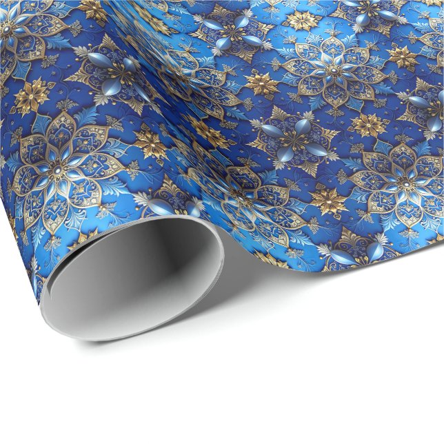 Blue Decorative Holiday Wrapping Paper (Roll Corner)