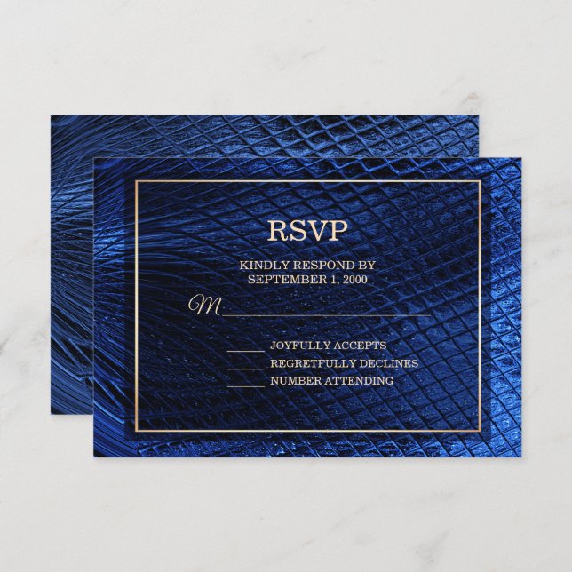 Blue Decorative Modern Abstract Wedding RSVP Card (Front/Back)