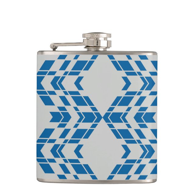 Blue, decorative, modern, trendy, cool geometric hip flask (Front)