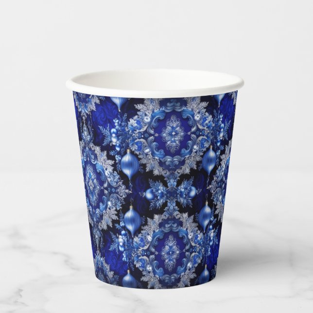 Blue Decorative Ornaments Holiday Paper Cups (Front)