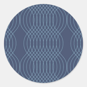 Blue, decorative, simple, modern, trendy wavy art classic round sticker
