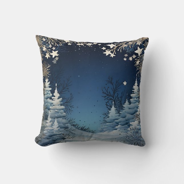 Blue Decorative Snow Glitter Merry Christmas Cushion (Front)
