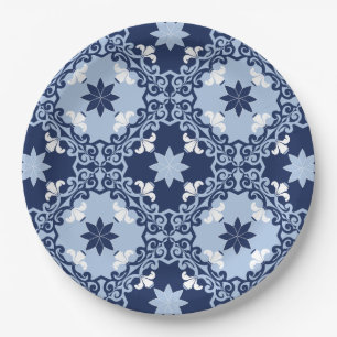 Blue decorative tile ornamental Moroccan geometric Paper Plate