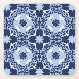Blue decorative tile ornamental Moroccan geometric Square Paper Coaster