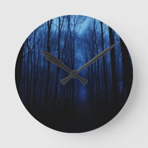 Blue Deep Forest Round Clock