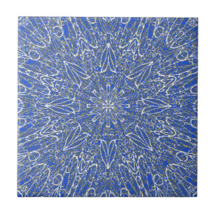 Blue deep white gold geometric star wheel design ceramic tile