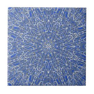 Blue deep white gold geometric star wheel design ceramic tile