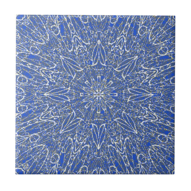 Blue deep white gold geometric star wheel design  ceramic tile (Front)