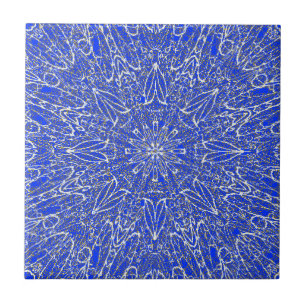 Blue deep white gold geometric star wheel design  ceramic tile