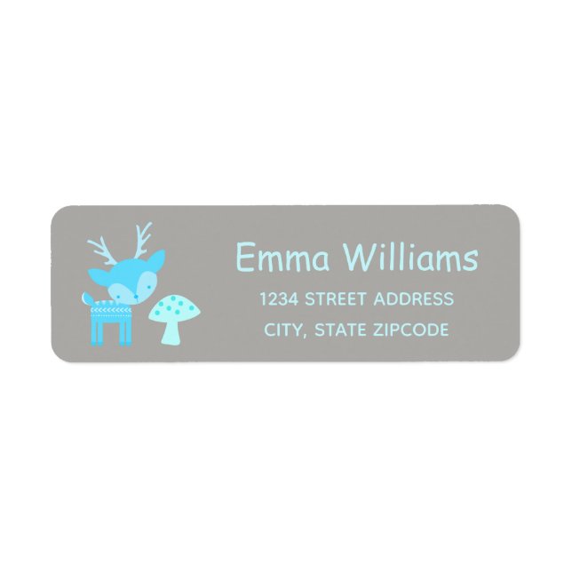 Blue Deer And Mushroom Address Label Return Address Label (Front)