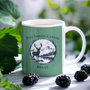 Blue Deer Woods & Mountains Custom Text & Name Coffee Mug