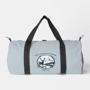 Blue Deer Woods & Mountains Custom Text & Name Duffle Bag