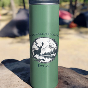 Blue Deer Woods & Mountains Custom Text & Name Thermal Tumbler