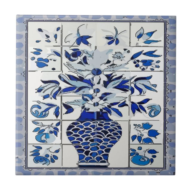Blue Delft Flower Vase  Tile Mural (Front)