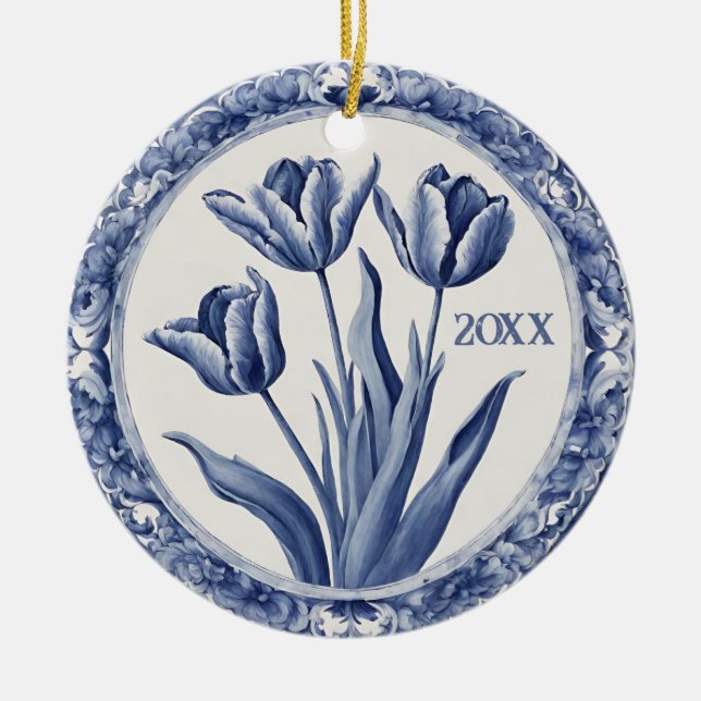 Blue Delft Holland Custom Year Souvenir Ceramic Ornament (Front)