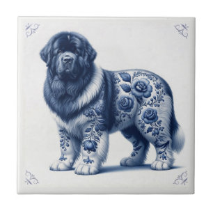 Blue Delft Landseer Newfoundland Ceramic Tile