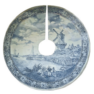 Blue Delft Windmill Dutch Plate Brushed Polyester Tree Skirt