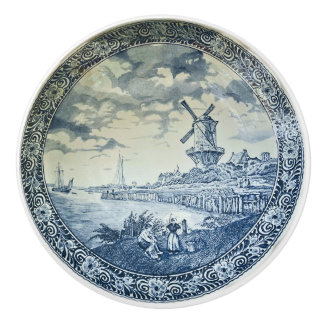 Blue Delft Windmill Dutch Plate Ceramic Knob