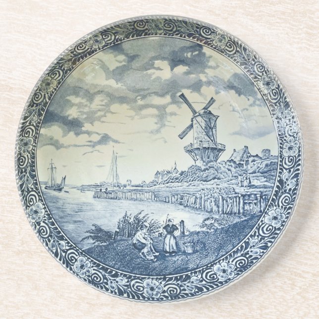 Blue Delft Windmill Dutch Plate Coaster (Front)