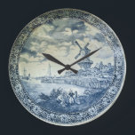 Blue Delft Windmill Dutch Plate Large Clock<br><div class="desc">This striking classic design will compliment any room,  hearkening back to a simpler time and the old world.</div>