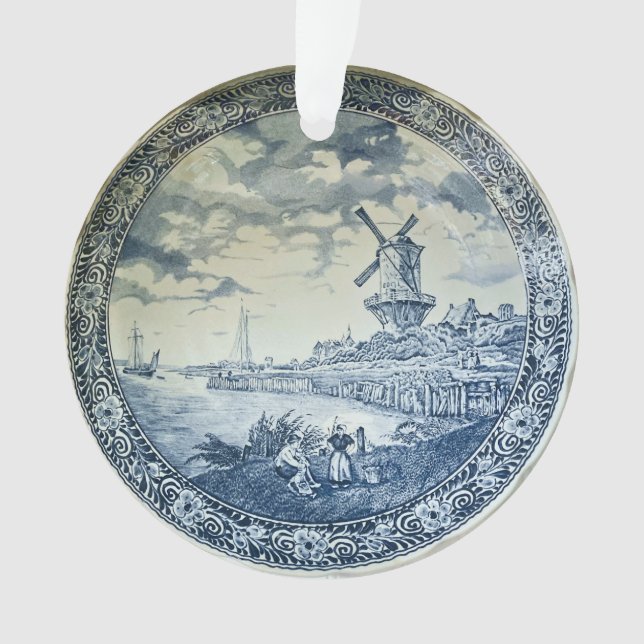 Blue Delft Windmill Dutch Plate Ornament (Front)