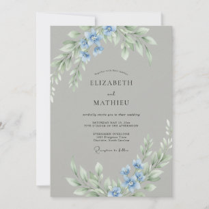 Blue Delicate Floral Wedding Invitation
