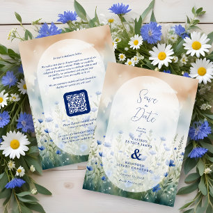 Blue Delicate Romantic Wildflowers Field Wedding Save The Date