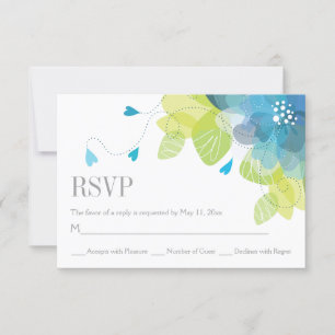 Blue delicate spring flowers floral wedding RSVP Card
