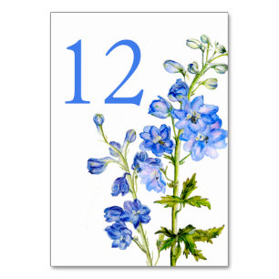 Blue delphinium art wedding table numbers